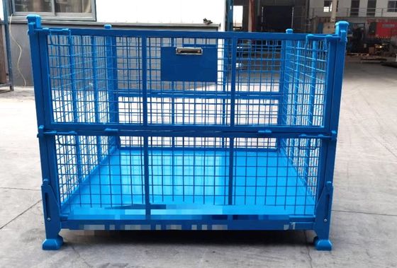 Katlanabilir katlanabilir çelik konteyner, malzeme üretimi depolaması için mavi renkte.
