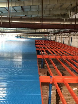 Ağır / Orta Görevli Çok Katmanlı Çelik Platform Mavi ve Turuncu Renkli Endüstriyel Mezzanine Zeminleri